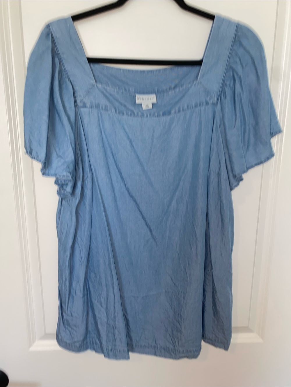 Ava & Viv Pale Blue Square Neck Flutter Sleeve Tunic